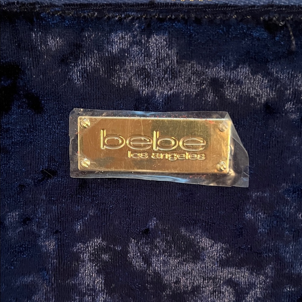 bebe Navy Blue Annie Crushed Velvet Wristlet - Picture 3 of 3